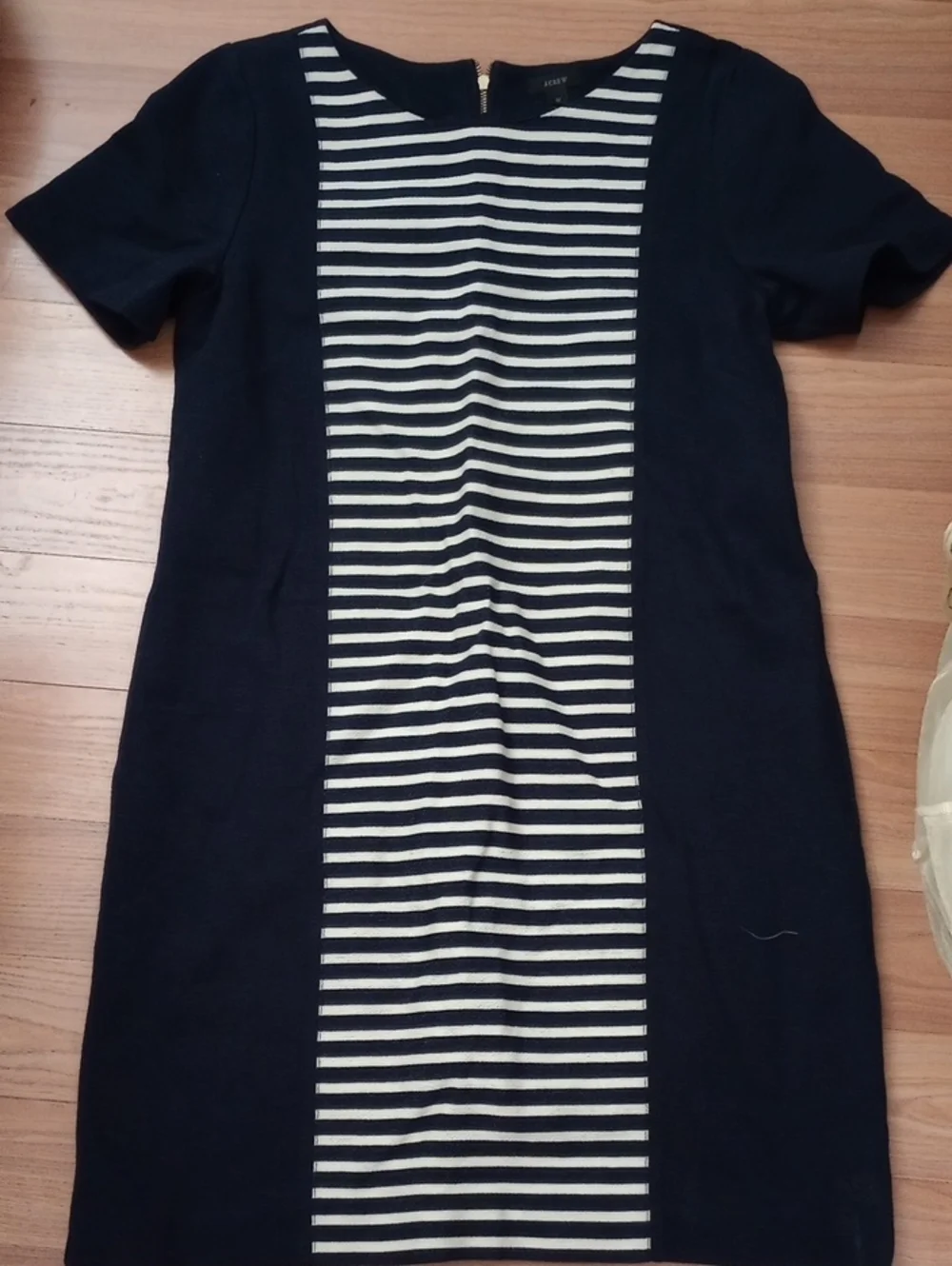 J. Crew Navy and White Striped Center Panel Short Sleeve Dress - Picture 1 of 3